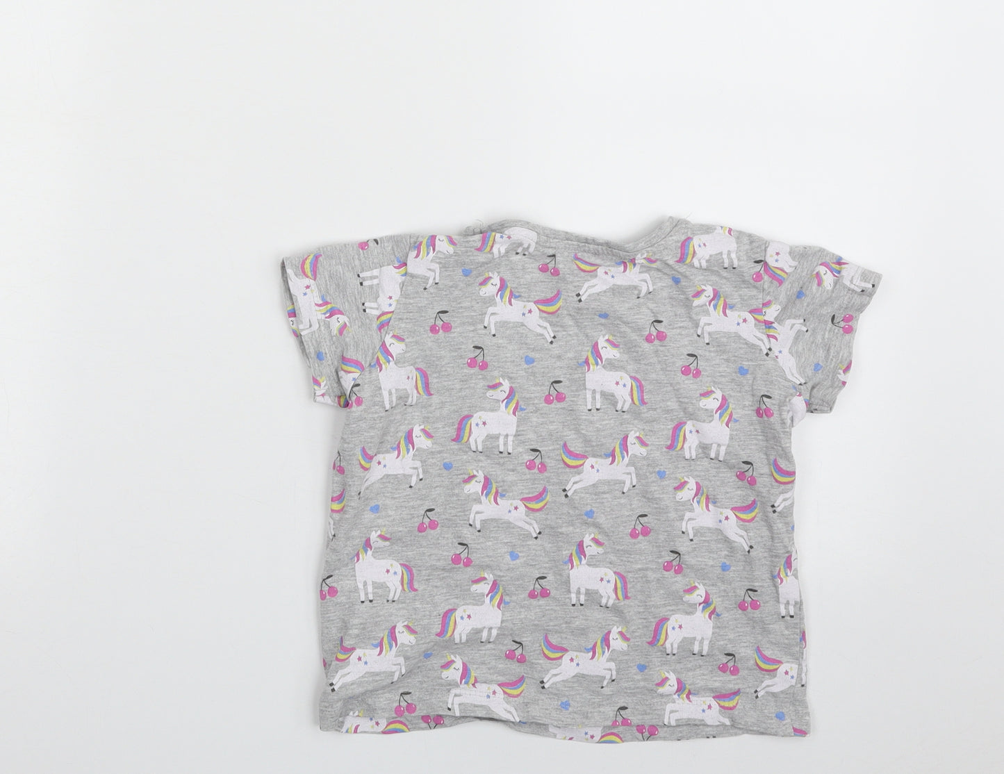 Primark Girls Grey  100% Cotton Pullover T-Shirt Size 5-6 Years Crew Neck Pullover - Magic