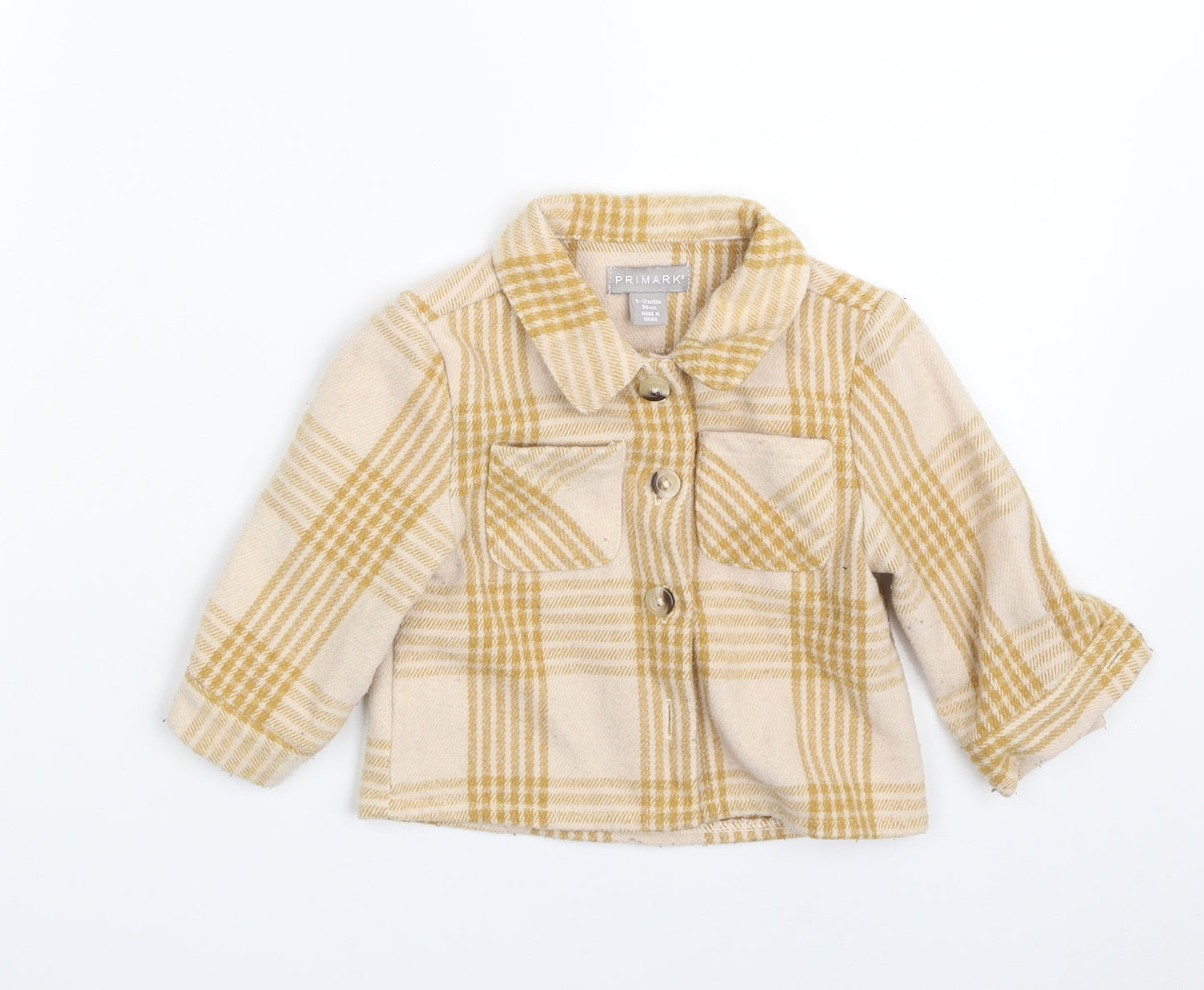 Primark Girls Beige Plaid  Jacket  Size 9-12 Months   Button
