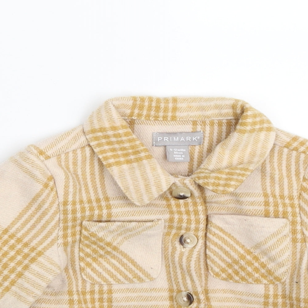 Primark Girls Beige Plaid  Jacket  Size 9-12 Months   Button