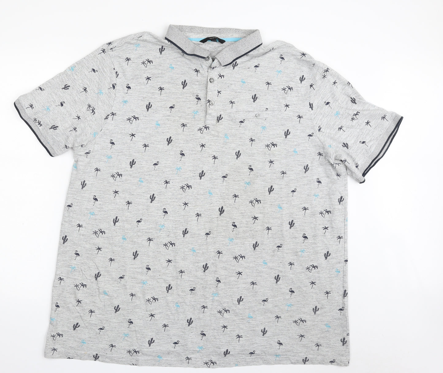 George Mens Grey  Cotton  Polo Size 3XL Collared Button - Flamingo