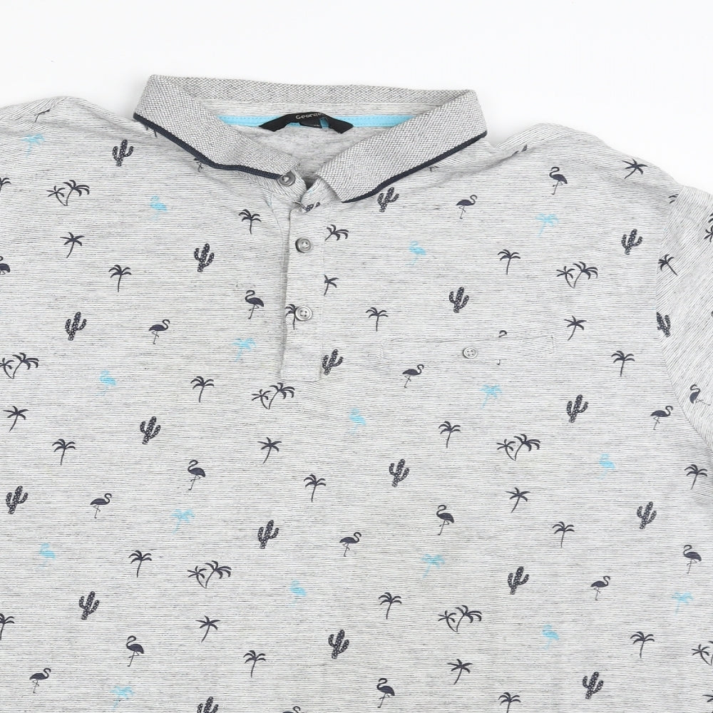 George Mens Grey  Cotton  Polo Size 3XL Collared Button - Flamingo