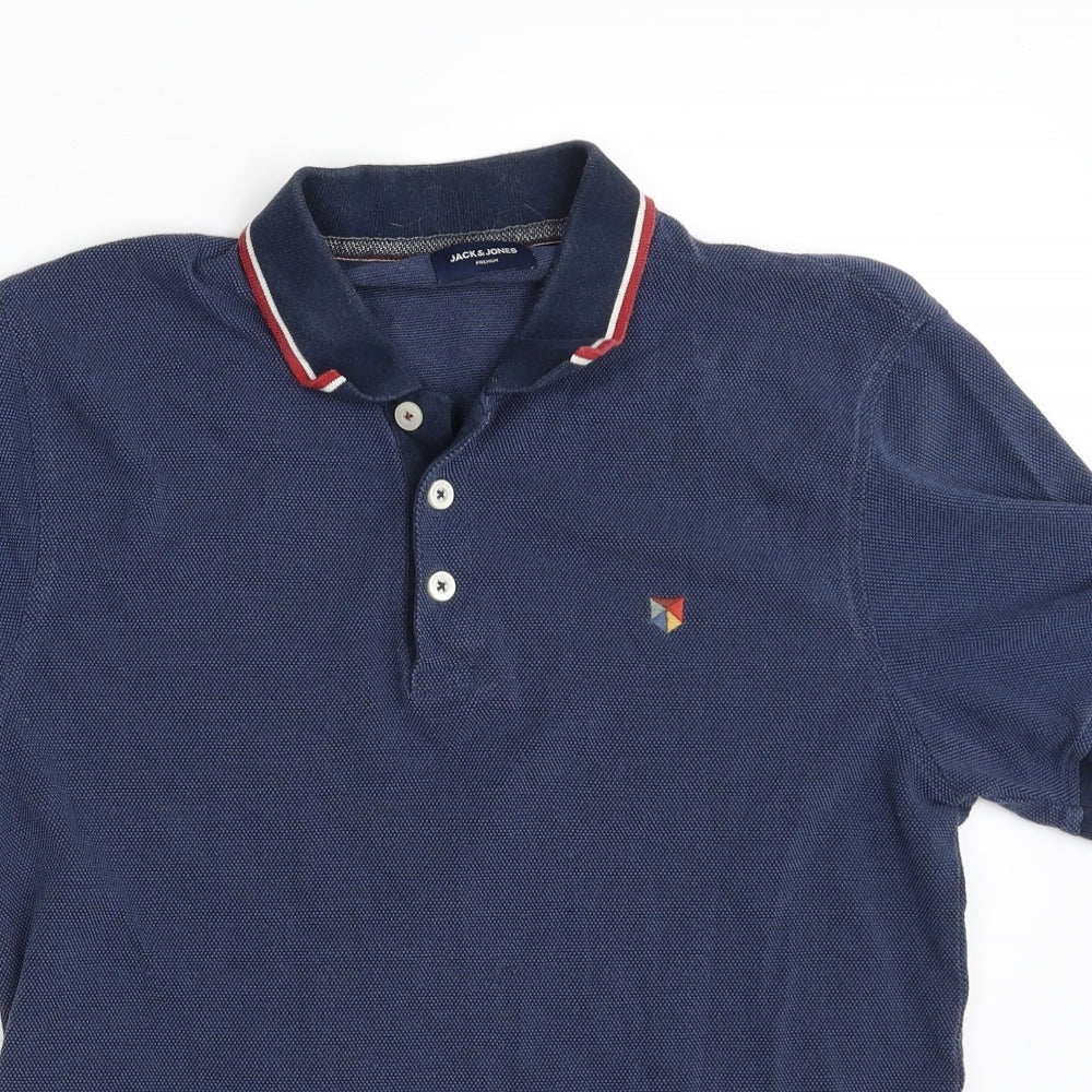 JACK & JONES Mens Blue  Cotton  Polo Size M Collared Button