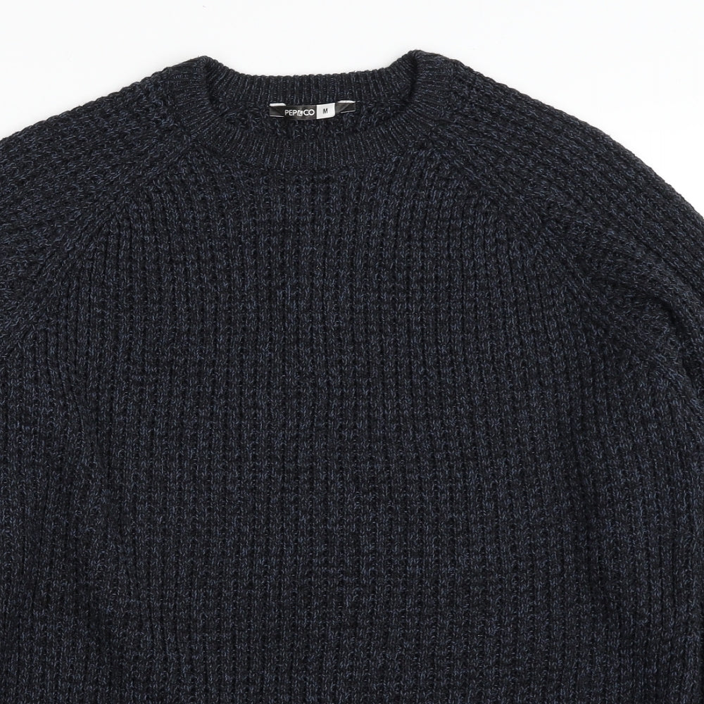 Pep&Co Mens Blue Crew Neck  Cotton Pullover Jumper Size M