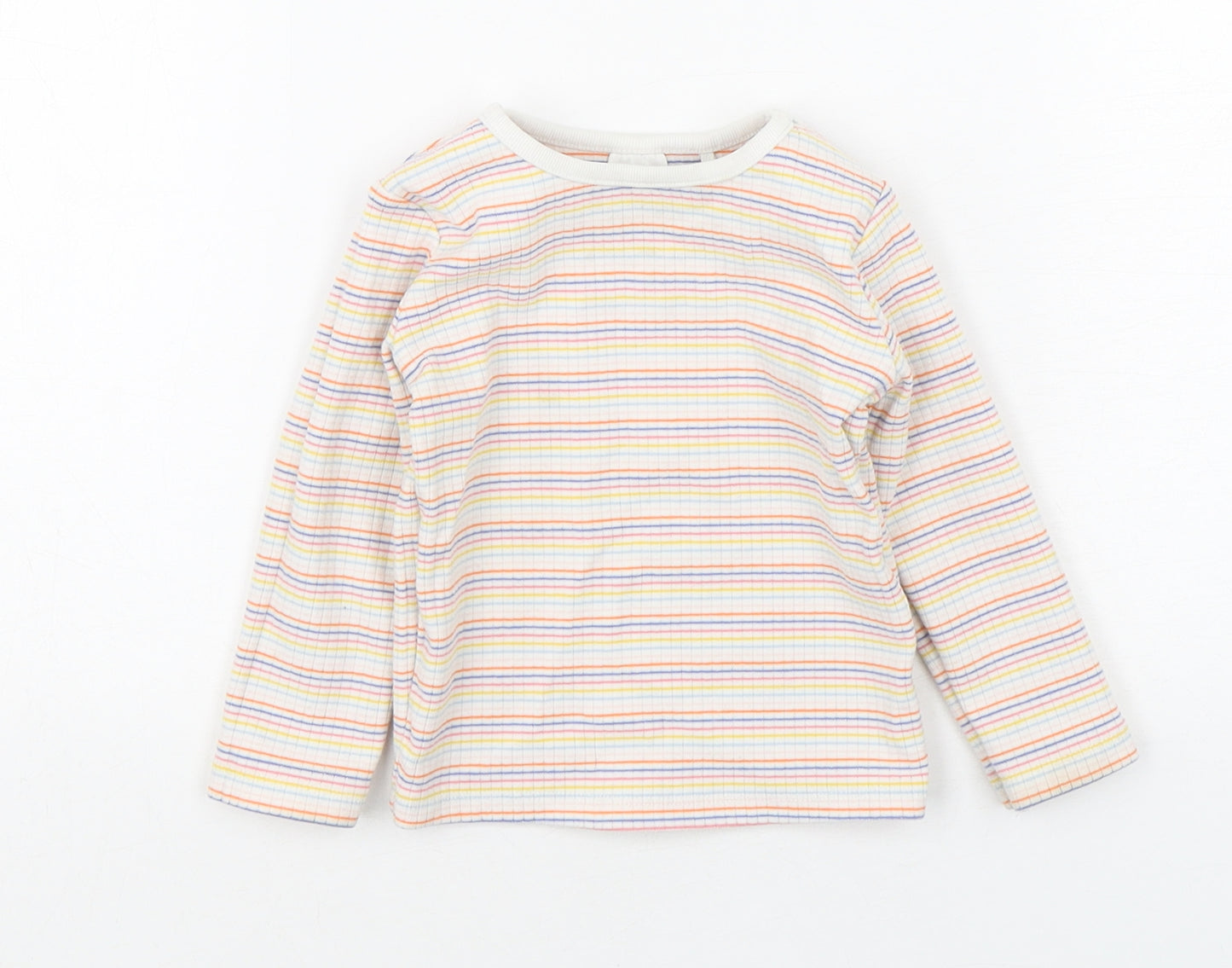 NEXT Girls Multicoloured Striped Cotton Basic T-Shirt Size 9-12 Months Round Neck Pullover
