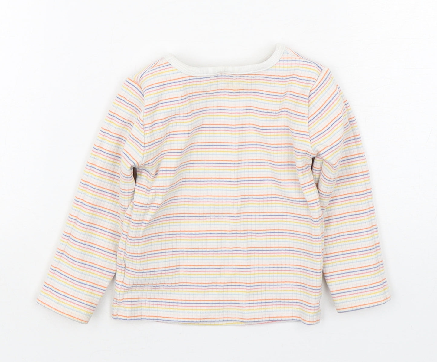 NEXT Girls Multicoloured Striped Cotton Basic T-Shirt Size 9-12 Months Round Neck Pullover