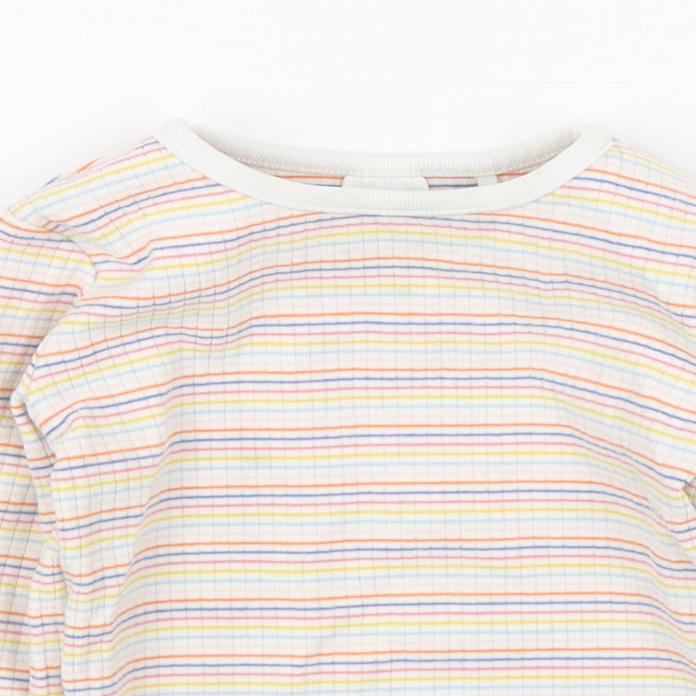 NEXT Girls Multicoloured Striped Cotton Basic T-Shirt Size 9-12 Months Round Neck Pullover