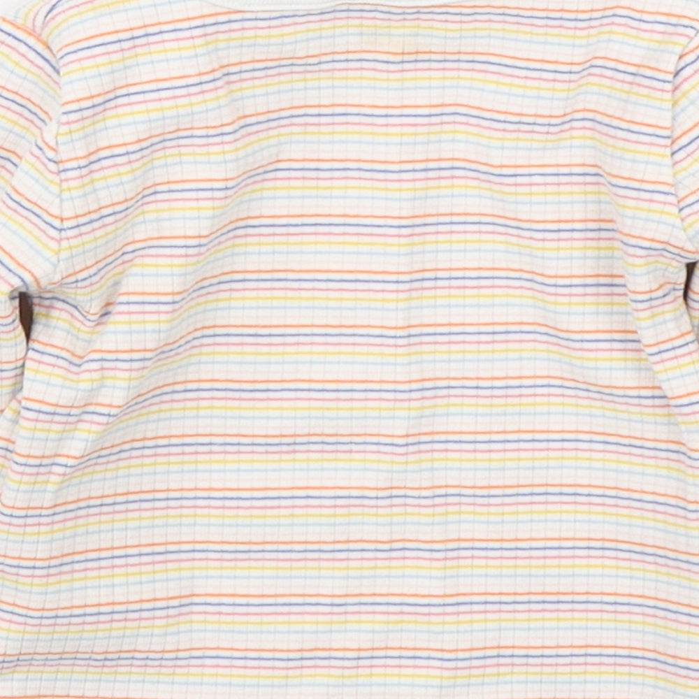 NEXT Girls Multicoloured Striped Cotton Basic T-Shirt Size 9-12 Months Round Neck Pullover
