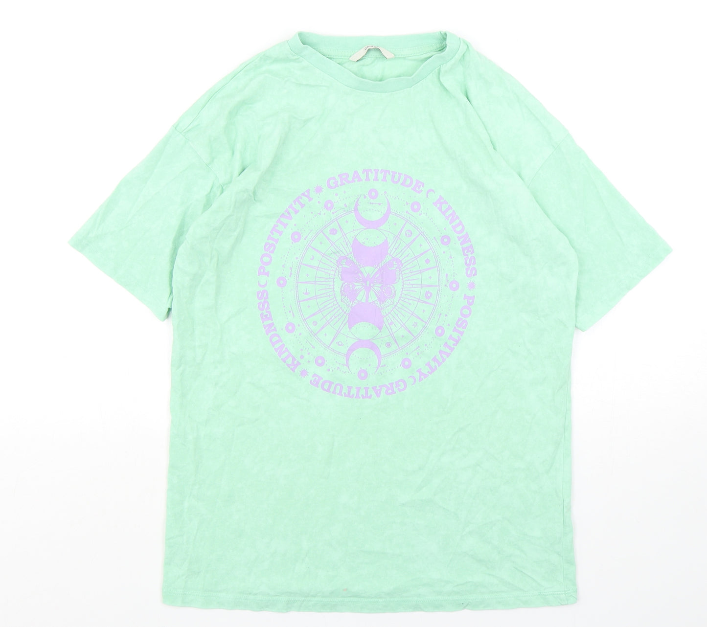 George Girls Green  Cotton Basic T-Shirt Size 10-11 Years Round Neck Pullover