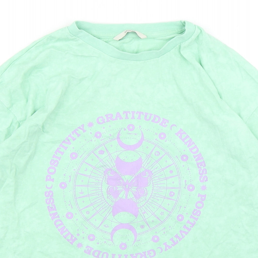 George Girls Green  Cotton Basic T-Shirt Size 10-11 Years Round Neck Pullover