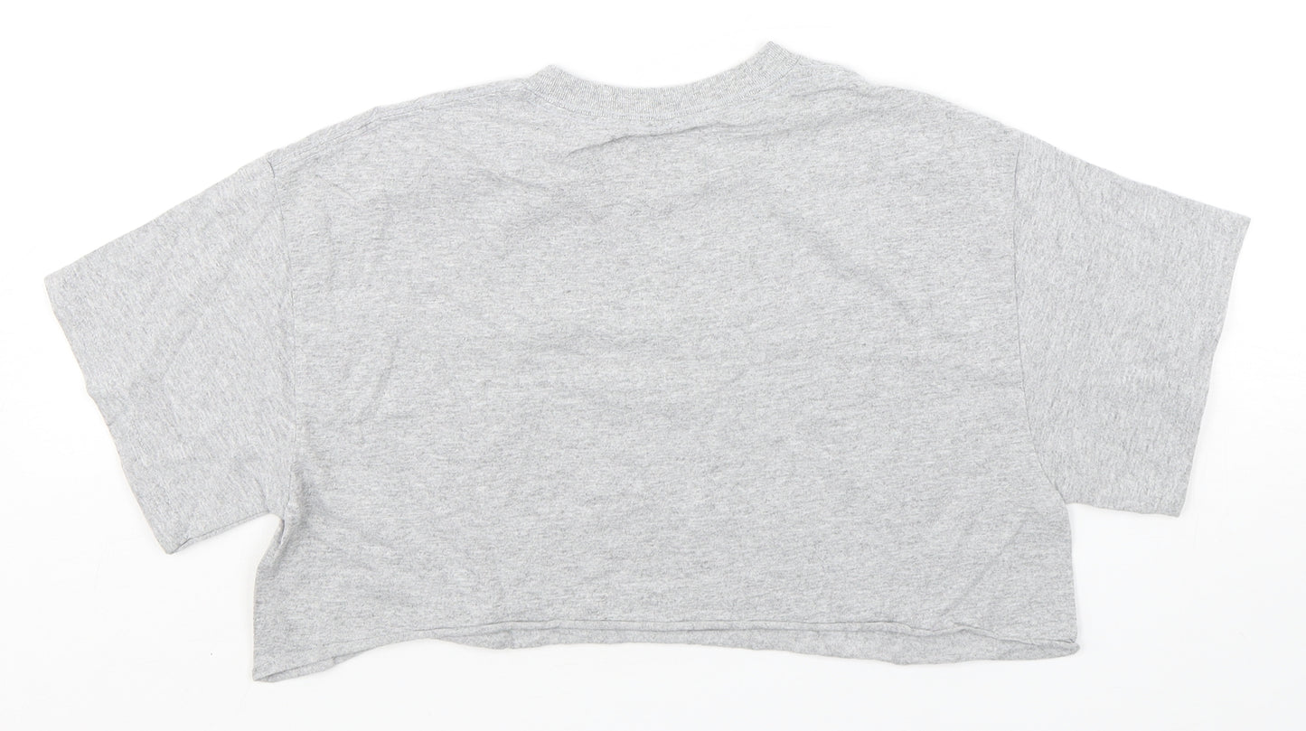 PRETTYLITTLETHING Womens Grey  Cotton Cropped T-Shirt Size S Round Neck