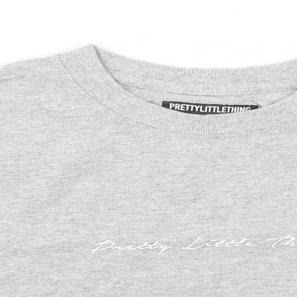 PRETTYLITTLETHING Womens Grey  Cotton Cropped T-Shirt Size S Round Neck