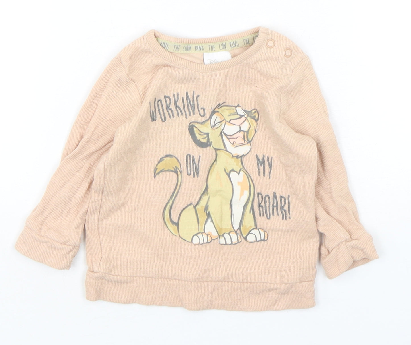 Disney  Baby Beige  Cotton Basic T-Shirt Size 0-3 Months Round Neck Pullover - Lion King