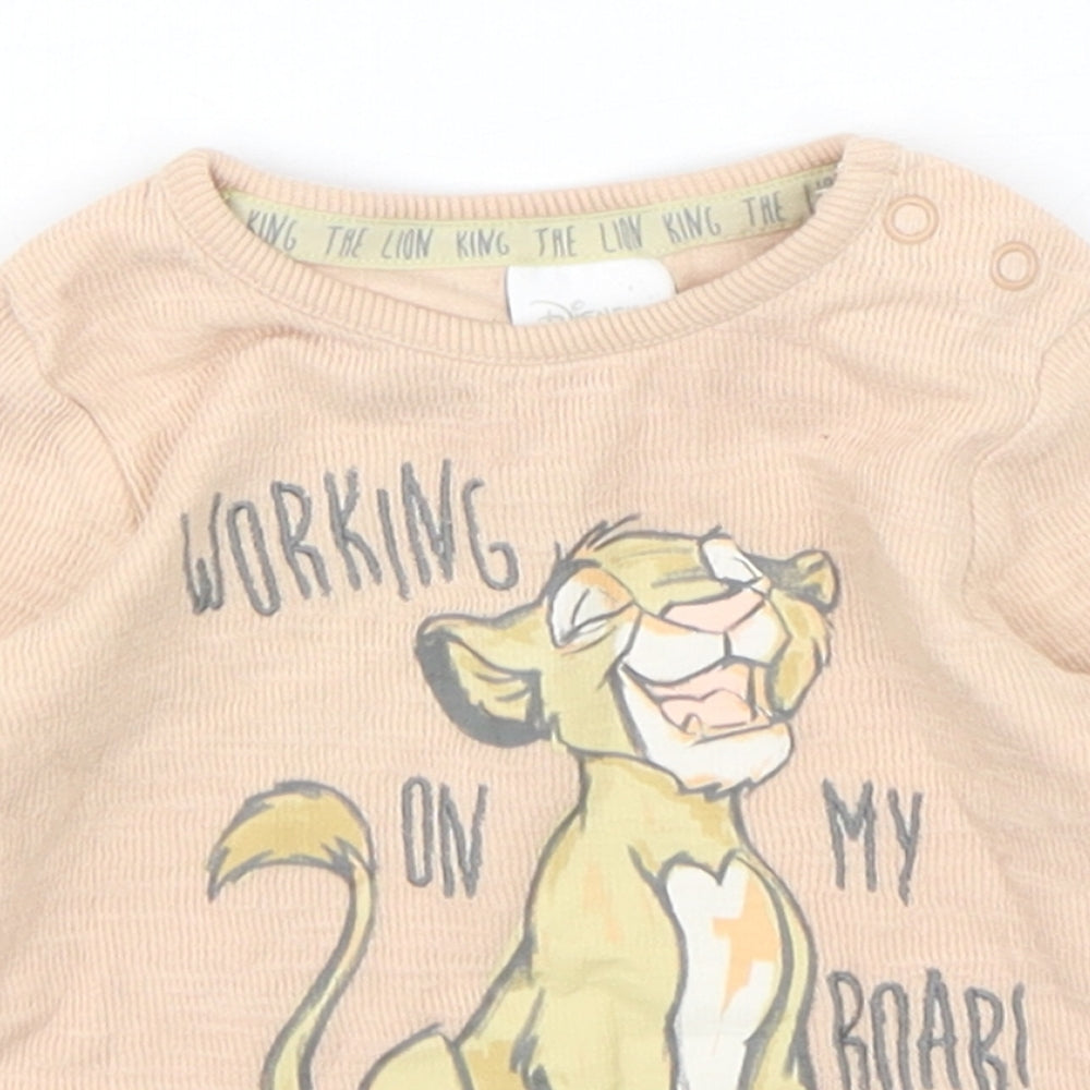 Disney  Baby Beige  Cotton Basic T-Shirt Size 0-3 Months Round Neck Pullover - Lion King