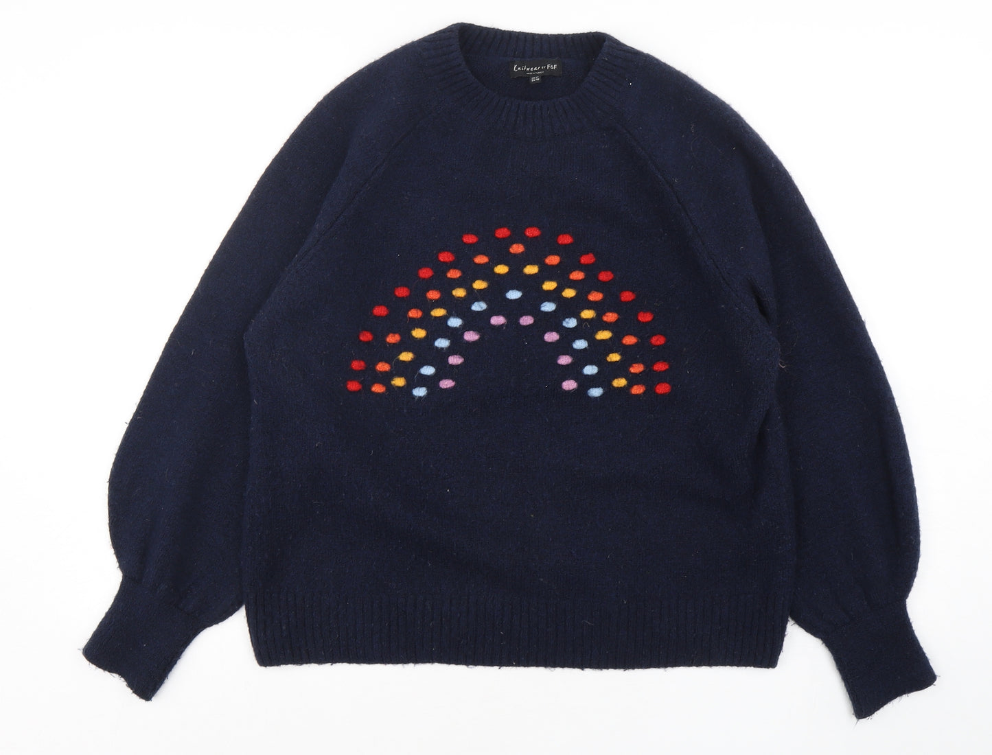 F&F Womens Blue Round Neck  Acrylic Pullover Jumper Size 12
