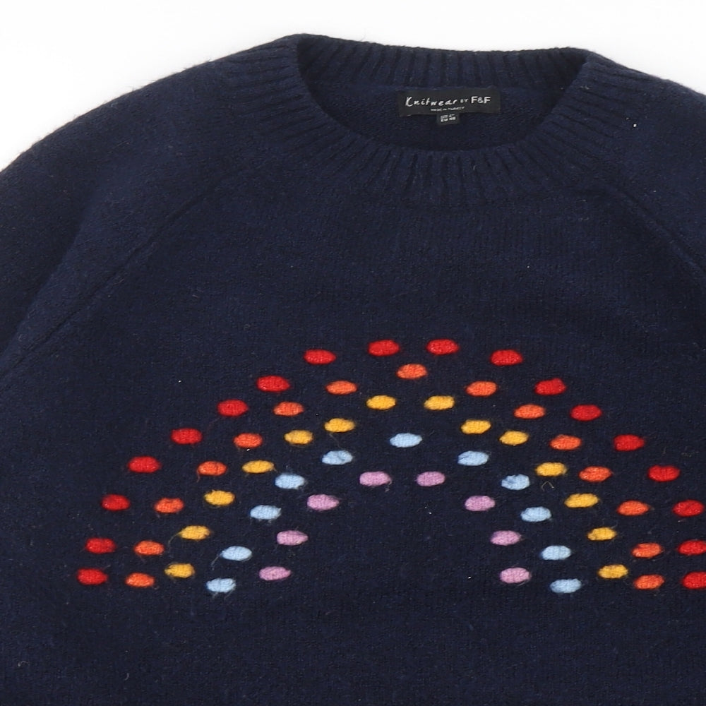 F&F Womens Blue Round Neck  Acrylic Pullover Jumper Size 12