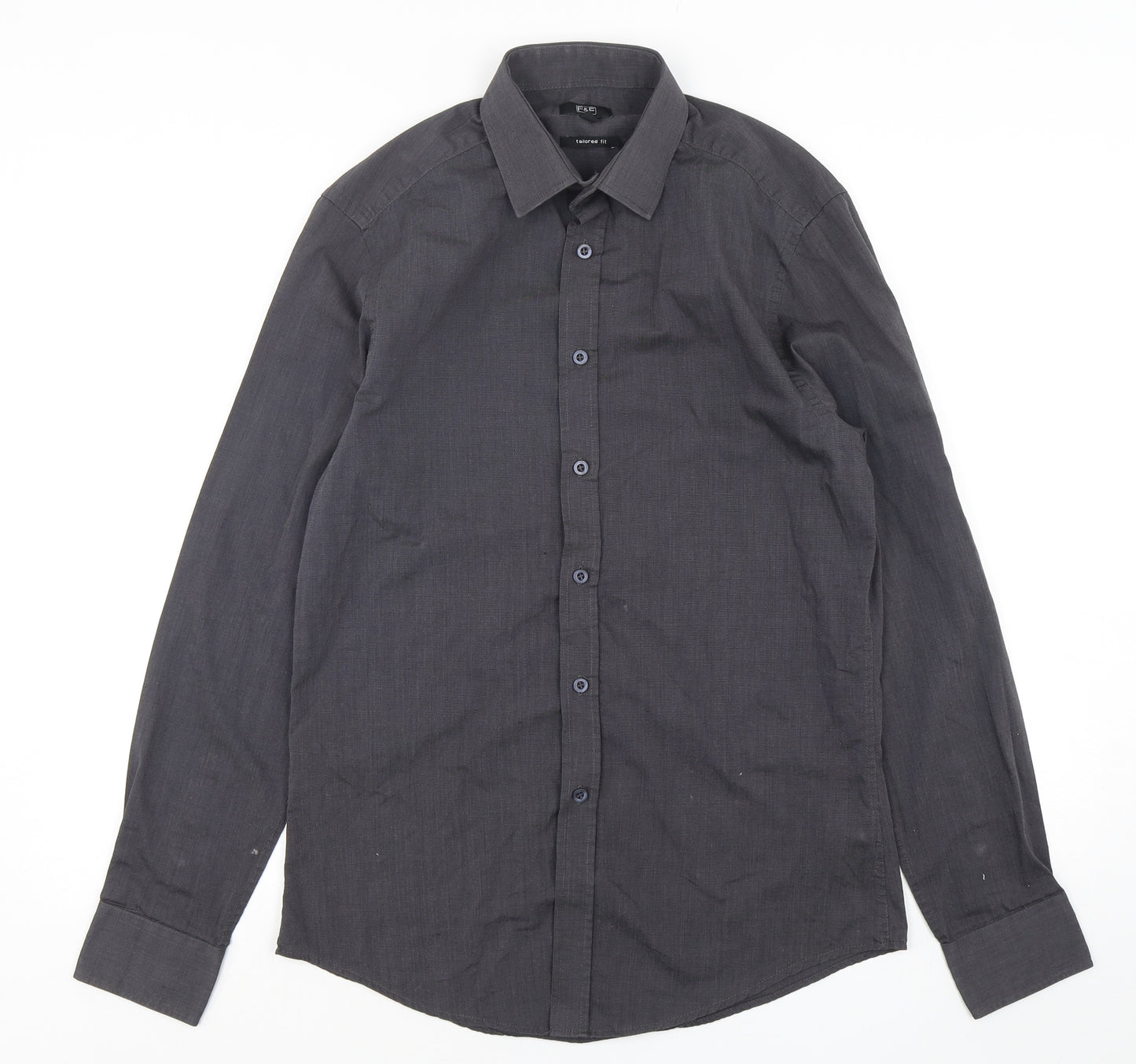 F&F Mens Grey  Polyester  Dress Shirt Size 14.5 Collared Button