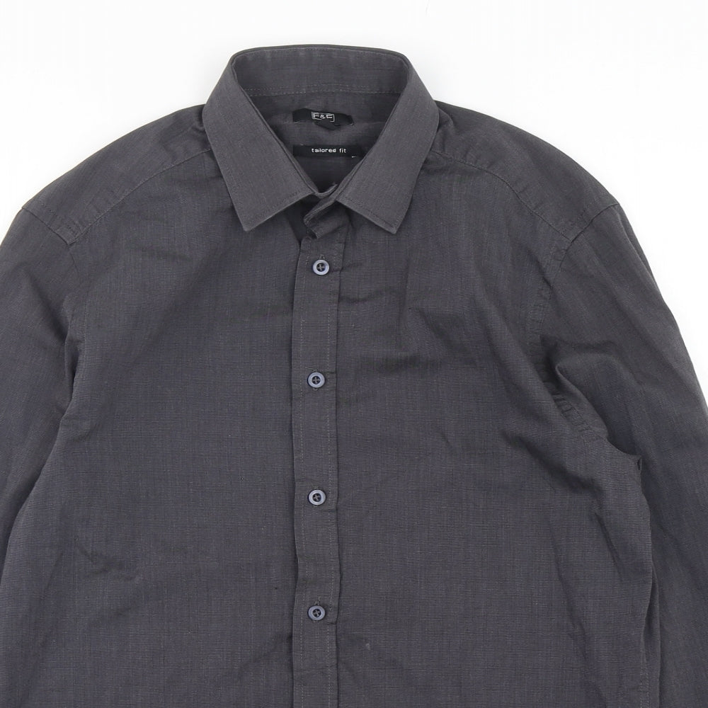 F&F Mens Grey  Polyester  Dress Shirt Size 14.5 Collared Button
