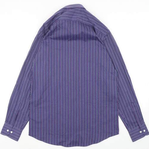 Marks and Spencer Mens Purple Striped Polyester  Dress Shirt Size 14.5 Collared