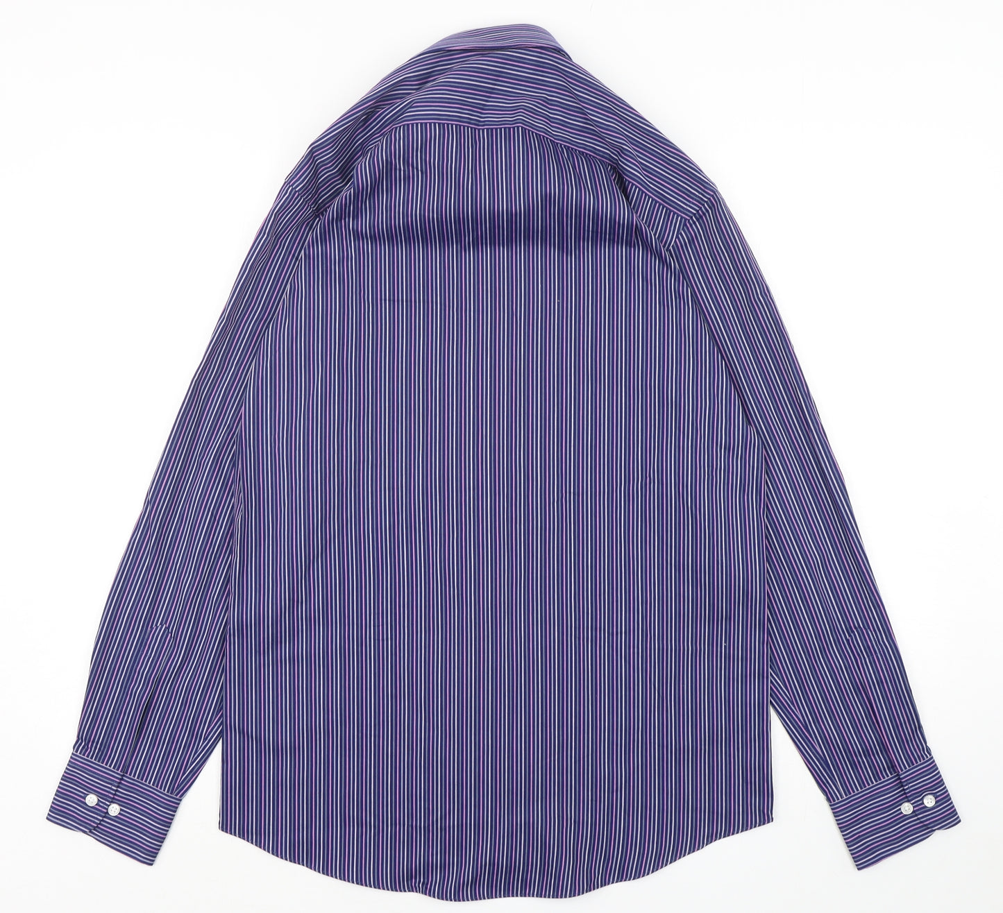 Marks and Spencer Mens Purple Striped Polyester  Dress Shirt Size 14.5 Collared