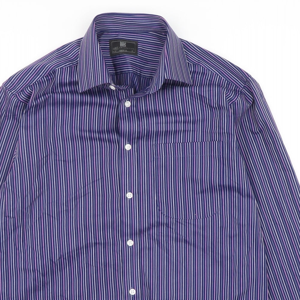 Marks and Spencer Mens Purple Striped Polyester  Dress Shirt Size 14.5 Collared