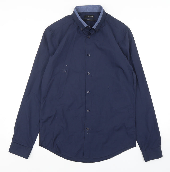 New Look Mens Blue  Polyester  Button-Up Size S Collared