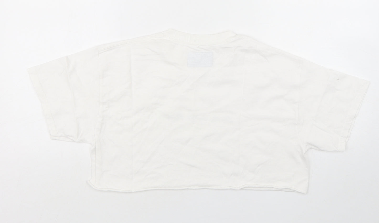 PRETTYLITTLETHING Womens White  Cotton Cropped T-Shirt Size S Round Neck