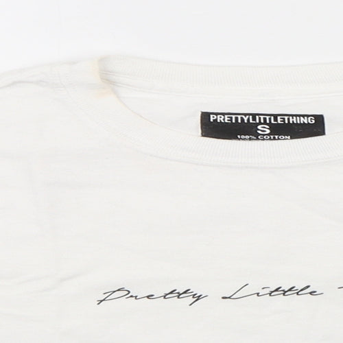 PRETTYLITTLETHING Womens White  Cotton Cropped T-Shirt Size S Round Neck