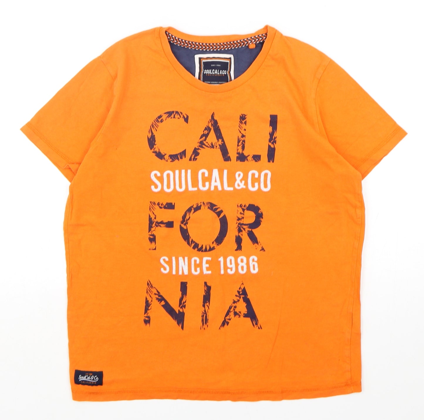 SoulCal&Co Boys Orange  Cotton Basic T-Shirt Size 13 Years Round Neck