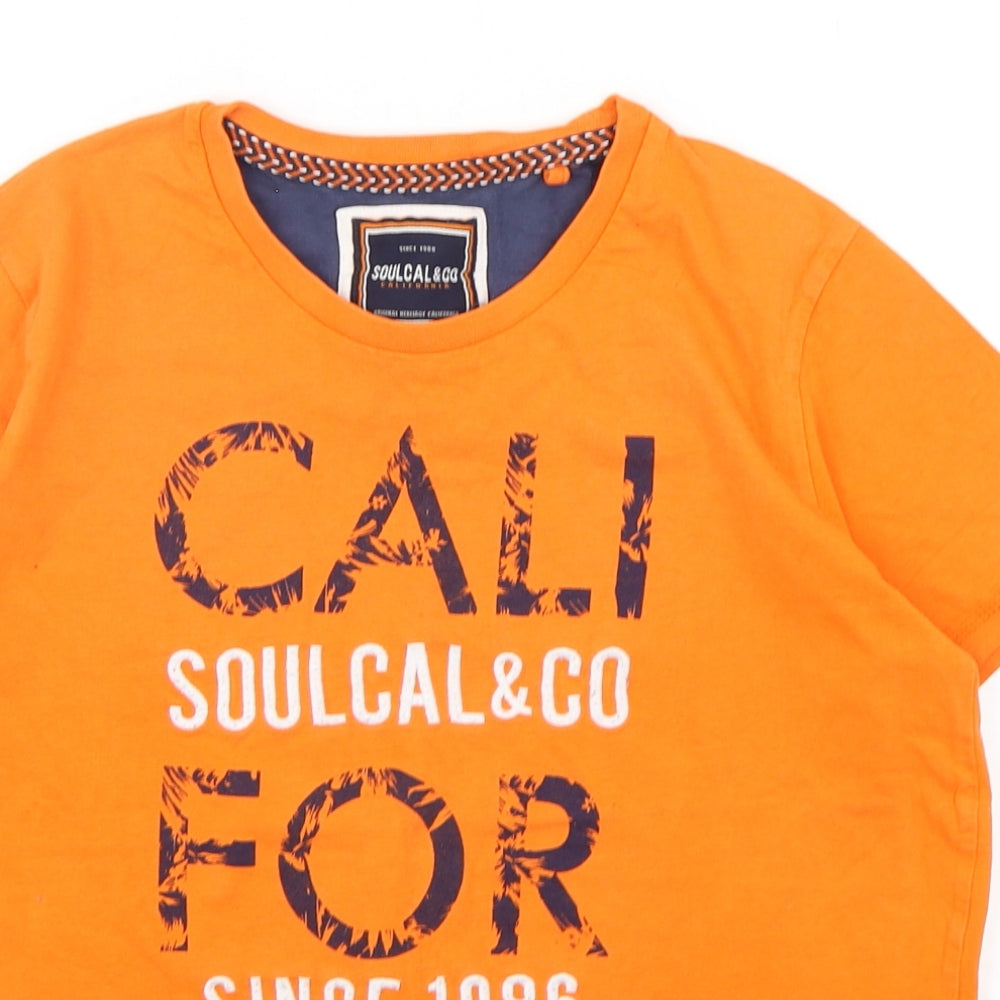 SoulCal&Co Boys Orange  Cotton Basic T-Shirt Size 13 Years Round Neck