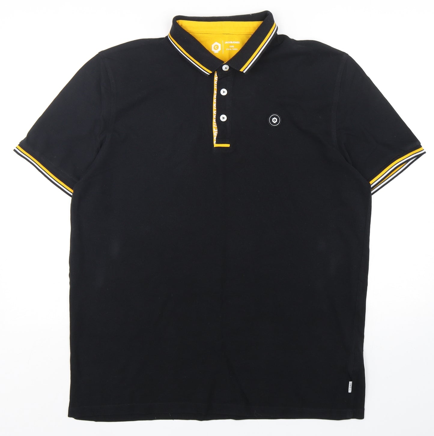 Jack & Jones  Mens Black  Cotton  Polo Size 2XL Collared