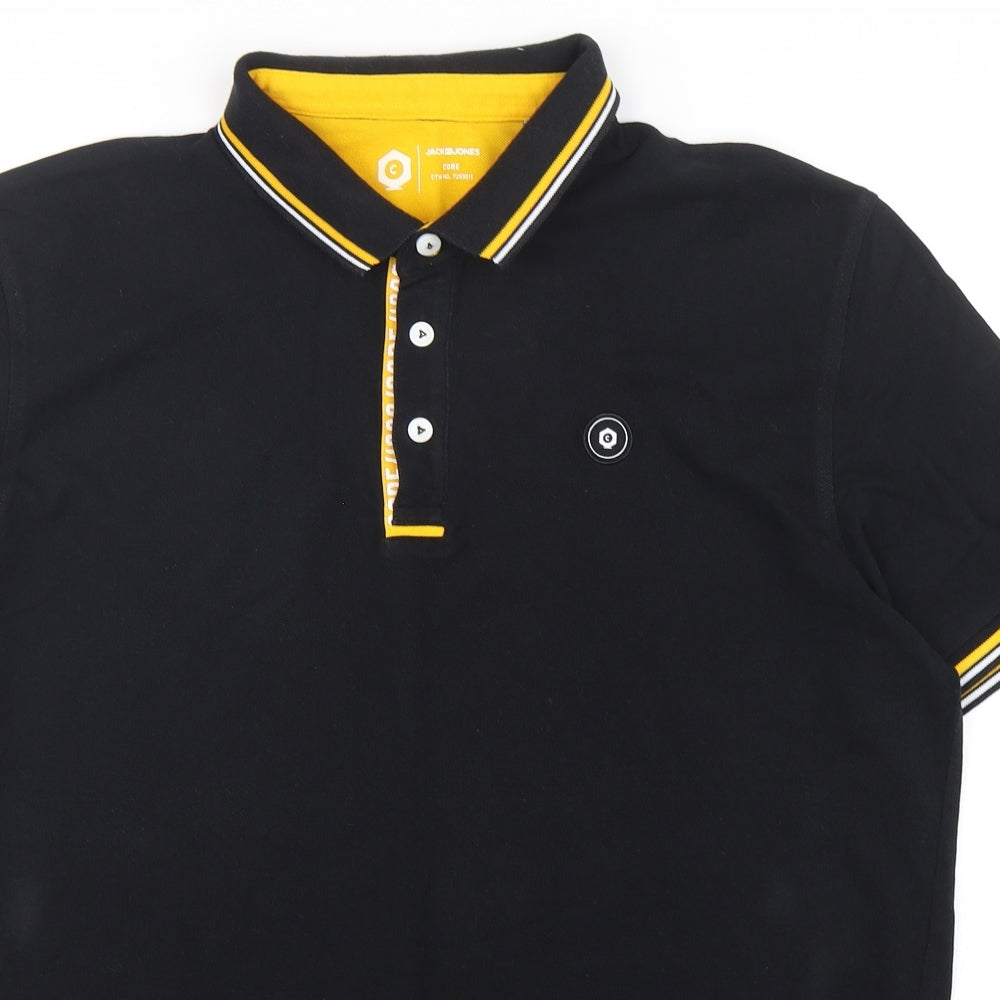 Jack & Jones  Mens Black  Cotton  Polo Size 2XL Collared