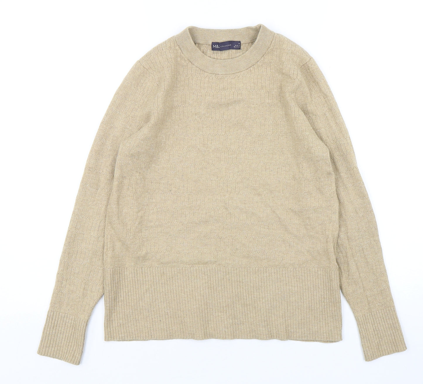 Marks and Spencer Womens Beige Round Neck  Viscose Pullover Jumper Size 14