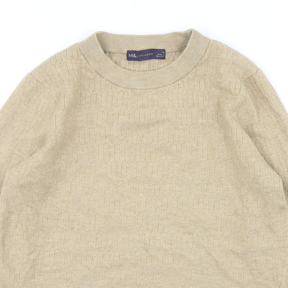Marks and Spencer Womens Beige Round Neck  Viscose Pullover Jumper Size 14