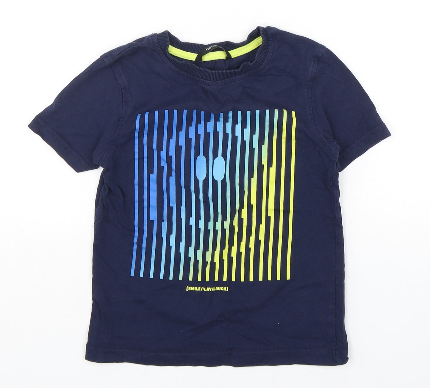George Boys Blue  Cotton Basic T-Shirt Size 4-5 Years Round Neck Pullover