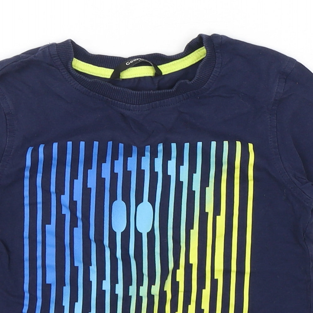 George Boys Blue  Cotton Basic T-Shirt Size 4-5 Years Round Neck Pullover