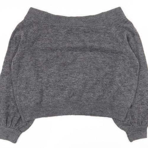 H&M Womens Grey Boat Neck  Acrylic Pullover Jumper Size M   - Cropped