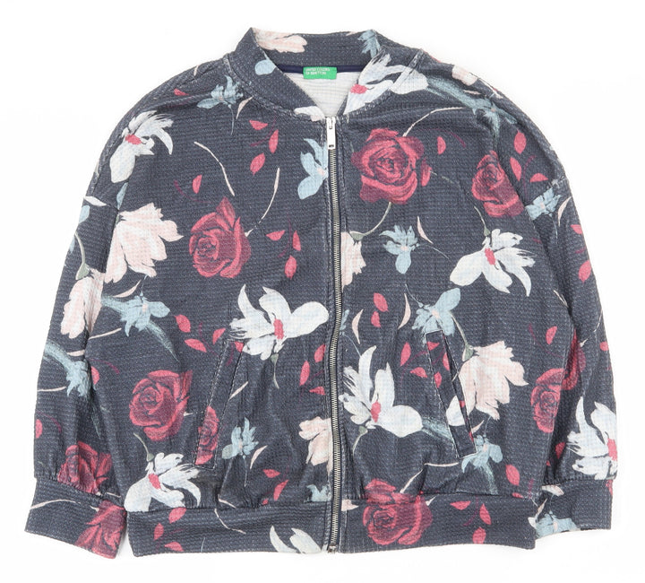 United Colors of Benetton Womens Multicoloured Floral Polyester Full Zip Sweatshirt Size L  Zip