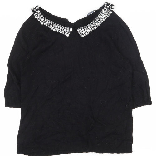 Dorothy Perkins Womens Black Collared  Nylon Pullover Jumper Size 12