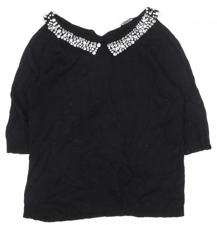 Dorothy Perkins Womens Black Collared Nylon Pullover Jumper Size 12