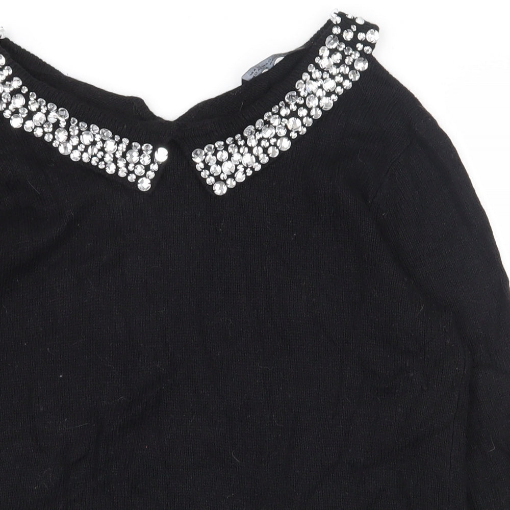 Dorothy Perkins Womens Black Collared  Nylon Pullover Jumper Size 12