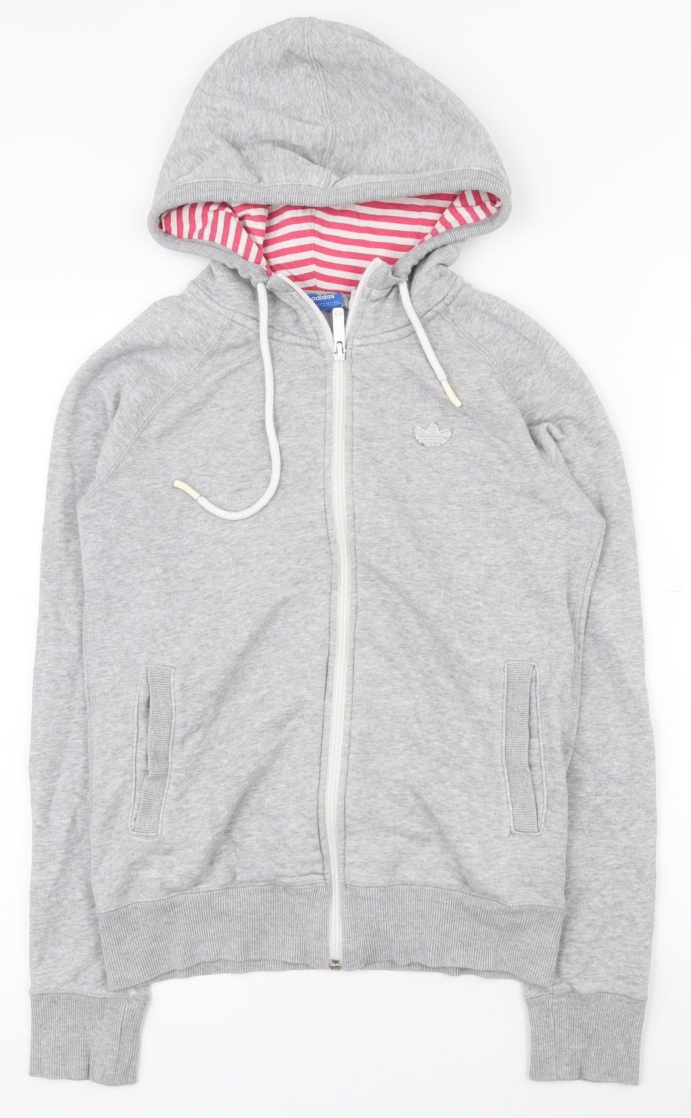 adidas Womens Grey  Cotton Full Zip Hoodie Size 8  Zip