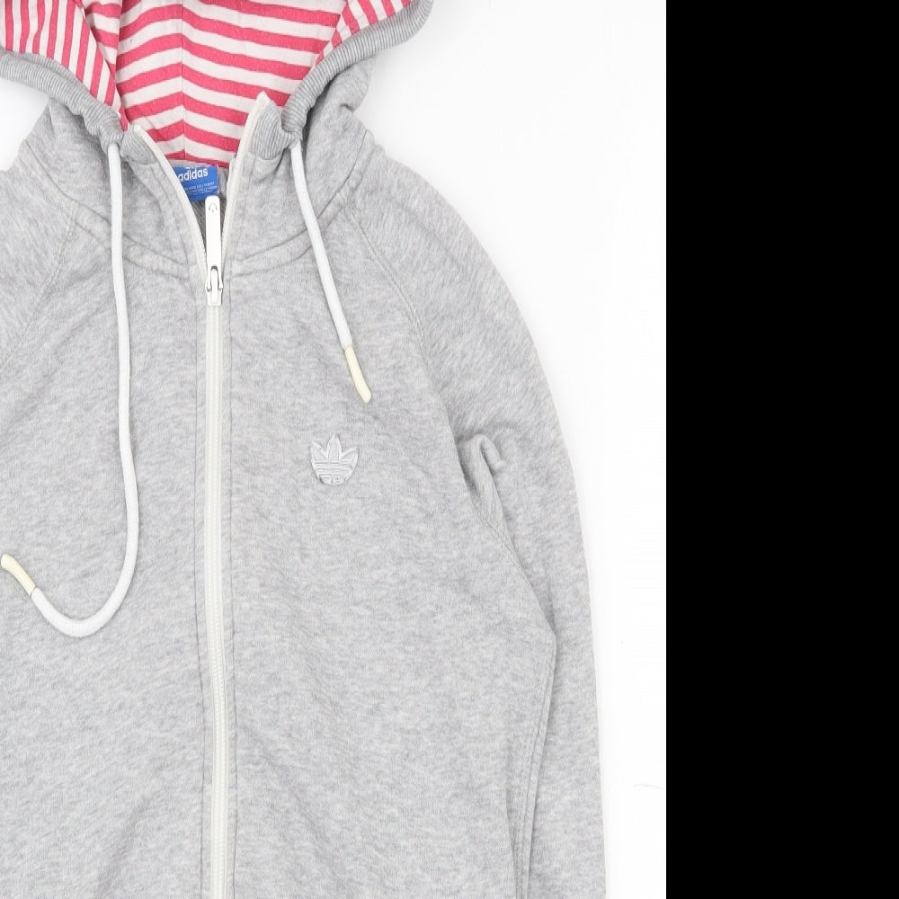 adidas Womens Grey  Cotton Full Zip Hoodie Size 8  Zip