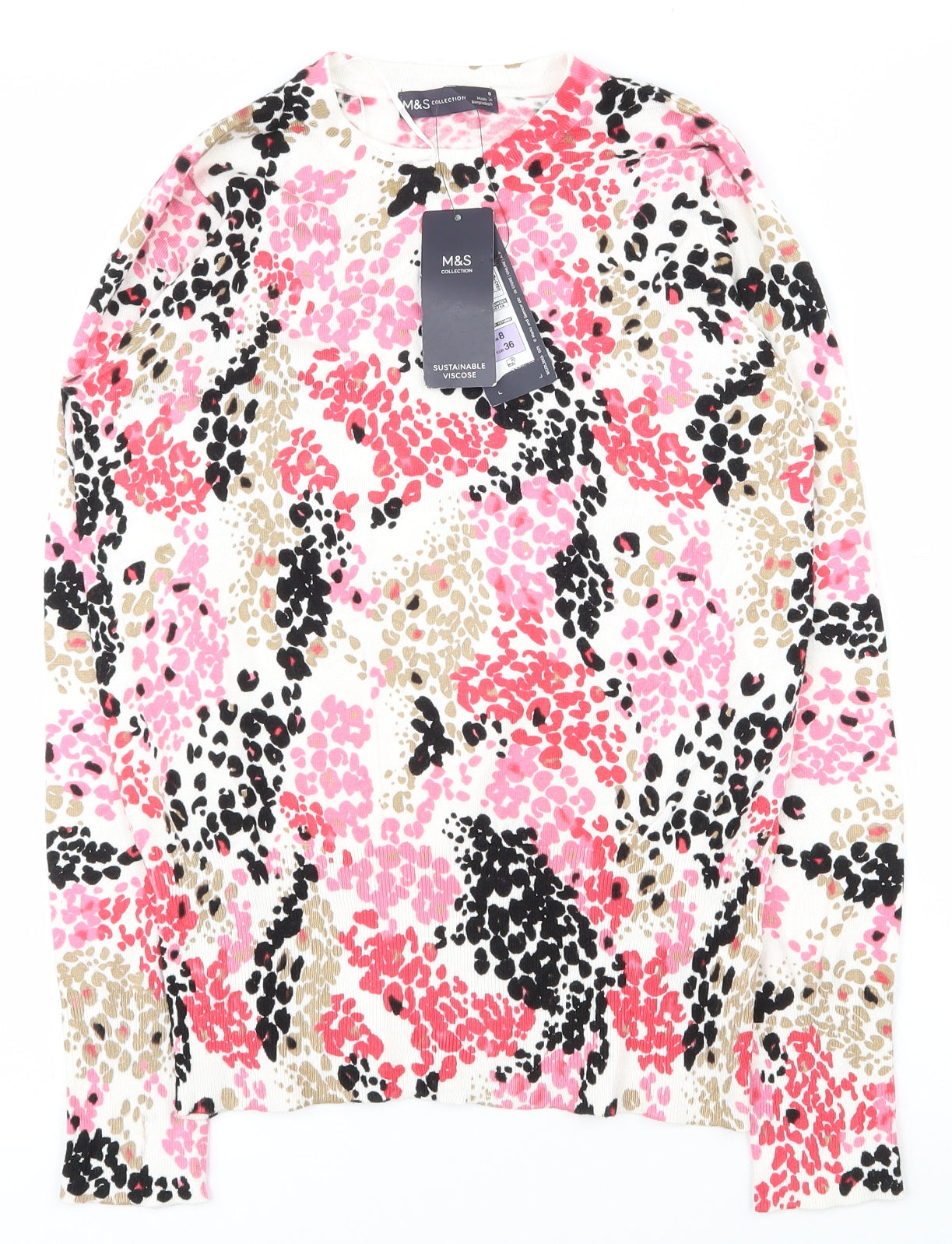 Marks and Spencer Womens Multicoloured Crew Neck Animal Print Viscose Pullover Jumper Size 8