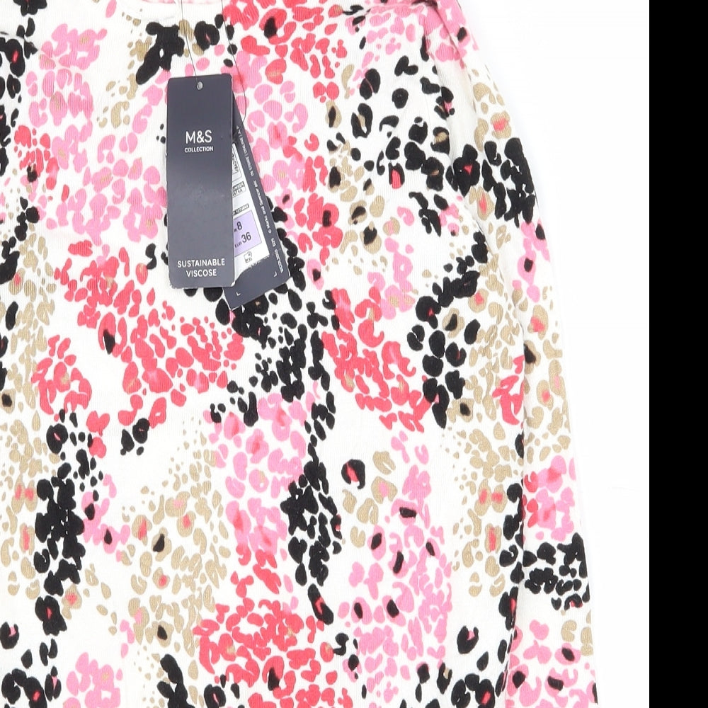 Marks and Spencer Womens Multicoloured Crew Neck Animal Print Viscose Pullover Jumper Size 8