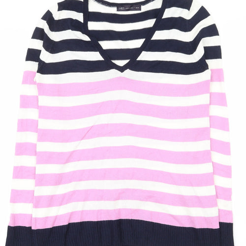 Marks and Spencer Womens Multicoloured V-Neck Striped Acrylic Pullover Jumper Size 10