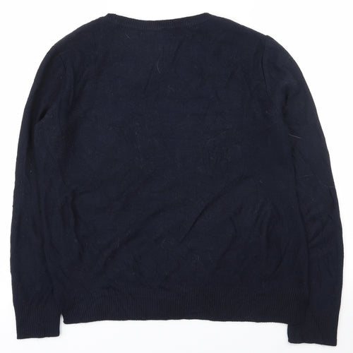 Nutmeg Womens Blue Round Neck  Acrylic Pullover Jumper Size 12