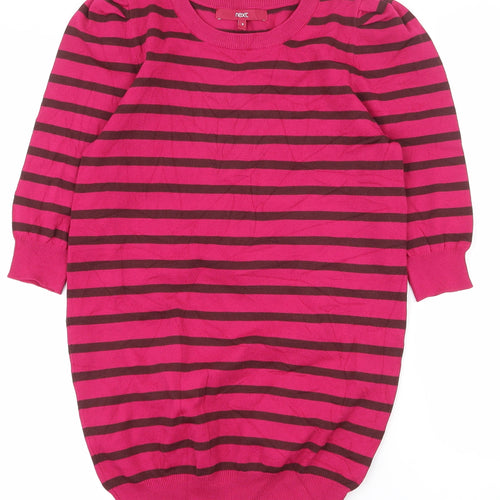 NEXT Womens Pink Round Neck Striped Viscose Pullover Jumper Size 8