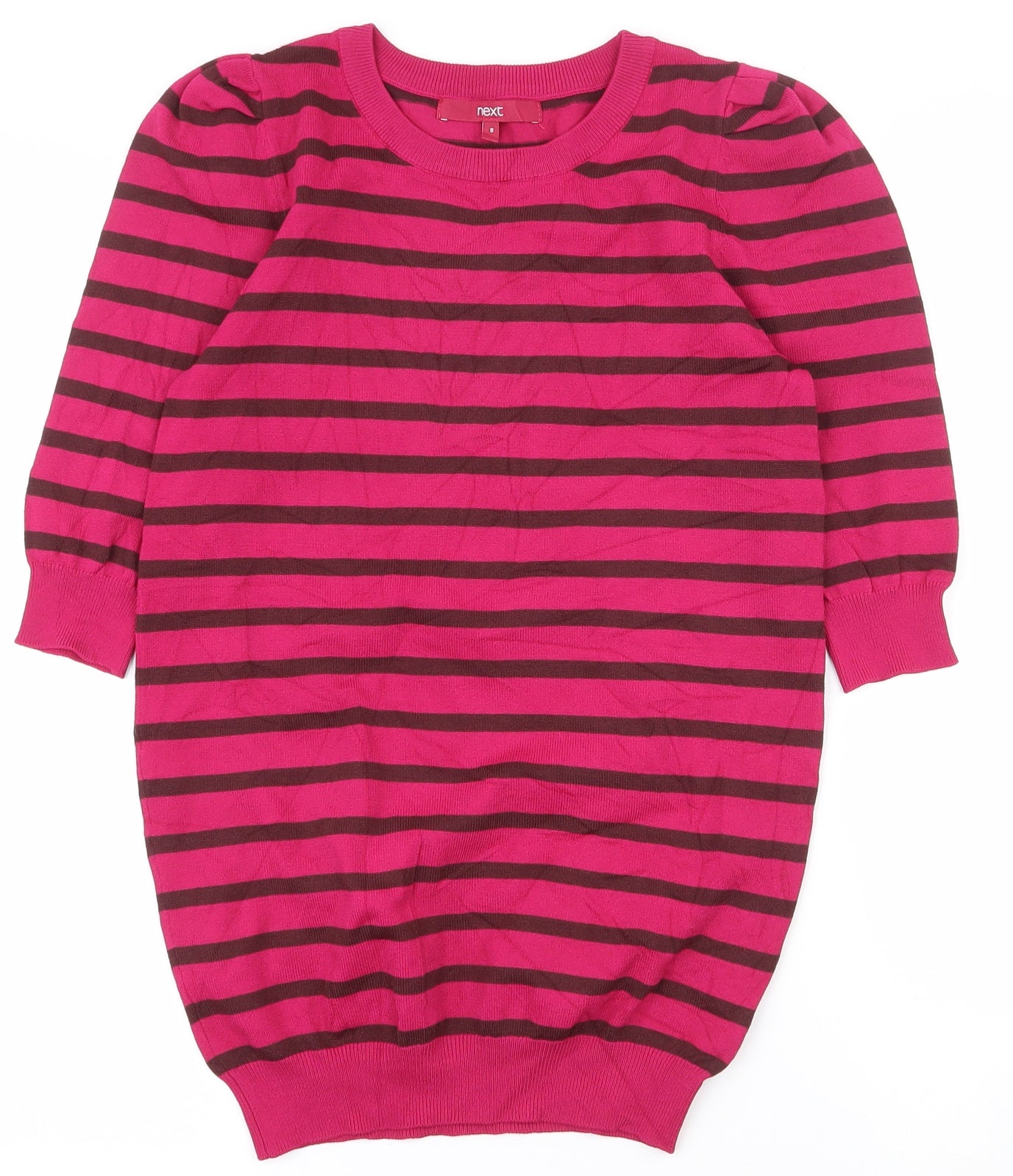 NEXT Womens Pink Round Neck Striped Viscose Pullover Jumper Size 8