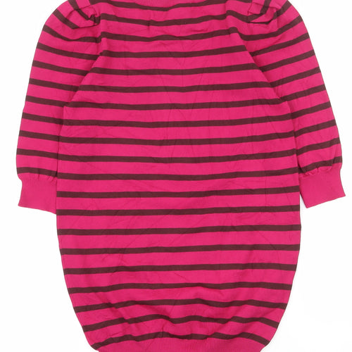 NEXT Womens Pink Round Neck Striped Viscose Pullover Jumper Size 8