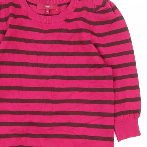 NEXT Womens Pink Round Neck Striped Viscose Pullover Jumper Size 8
